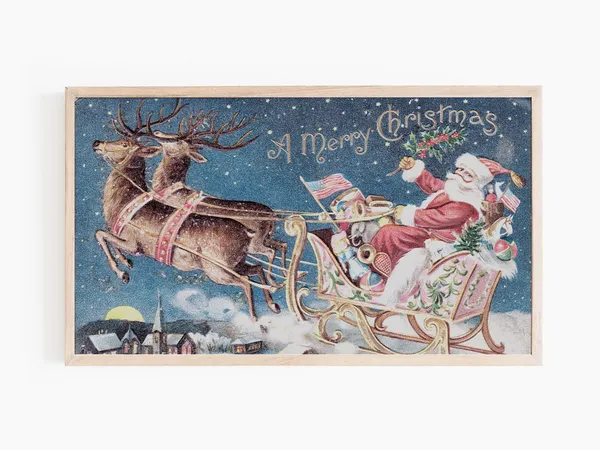 Santa Vintage Christmas Winter TV Art Poster