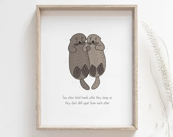 Otter Holding Hands Funny Animal Poster, Home Decor