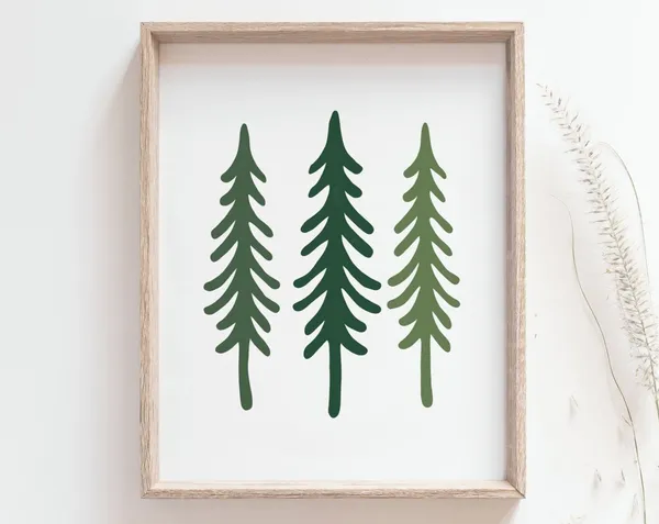 Pine Trees Forest Poster, Minimalist Mountain Decor