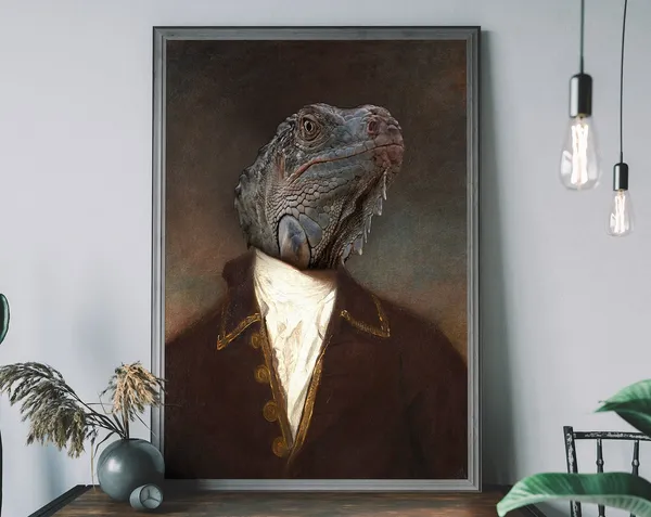Renaissance Lizard Portrait, Victorian Altered Art Print
