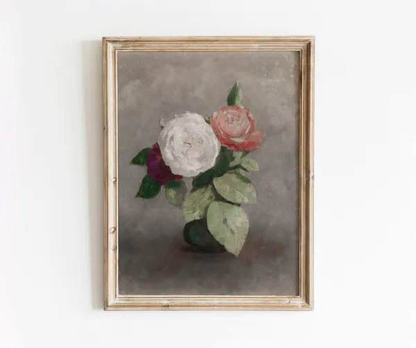 Small Vase Of Roses Vintage Floral Still Life Art Print