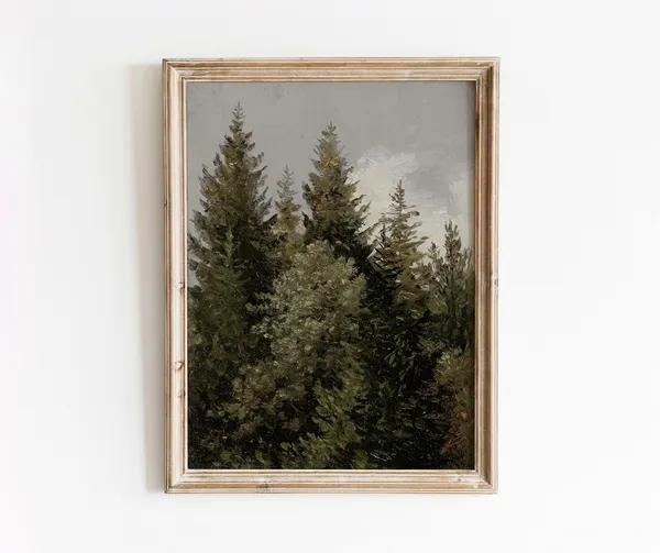 Conifers Vintage Tree Landscape Art Print