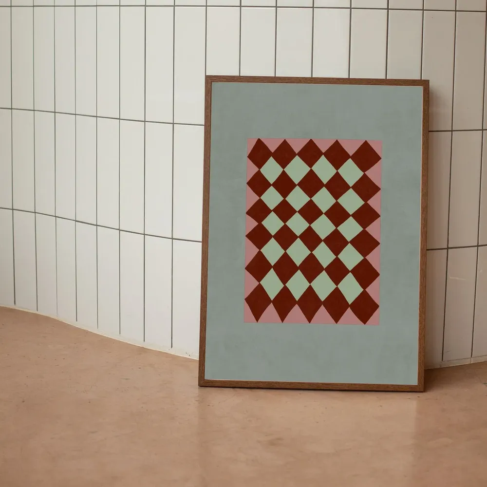 Scandi Modern Checkered Abstract Art Print, Sage Pink - Image 2