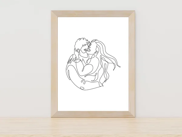 Couple Line Art Print, Black And White Bedroom Decor