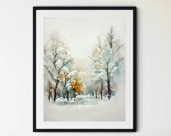 Winter Landscape Forest Watercolor Art Print