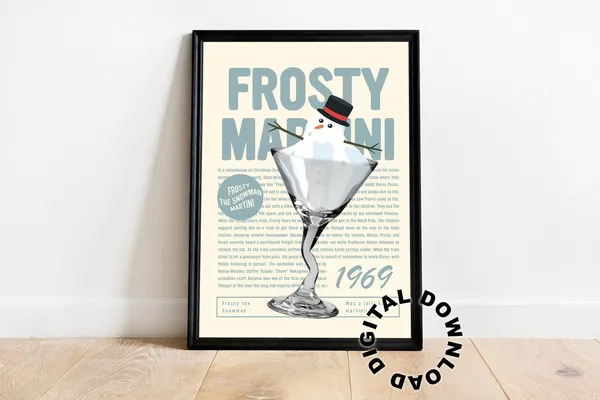 Frosty Christmas Cocktail Vintage Holiday Art Print