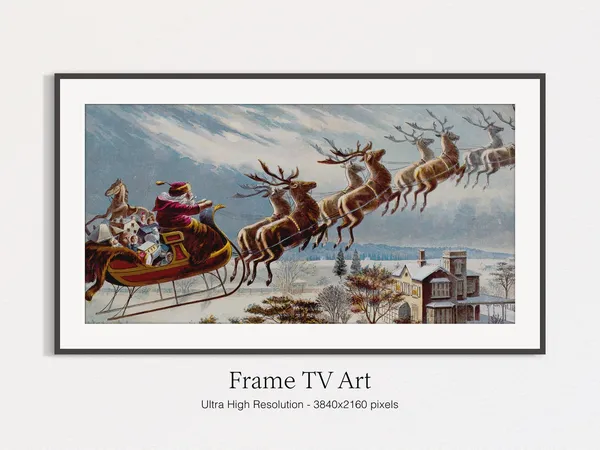 Vintage Christmas Santa Claus Sleigh Art Print