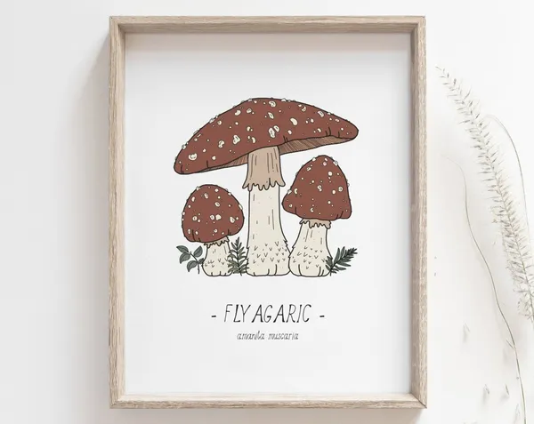 Mushroom Fly Agaric Botanical Art Print, Woodland Decor