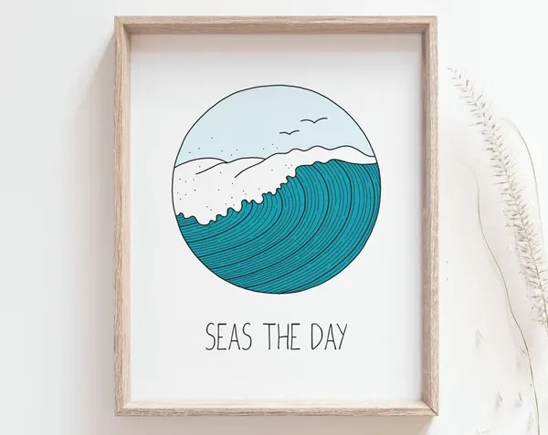 Seas The Day Wave Surf Art Inspirational Quote Print