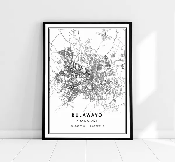 Bulawayo Map Print Poster, Modern Zimbabwe City