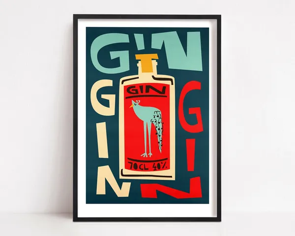 Gin Print, Mid Century Modern Bar Sign Poster