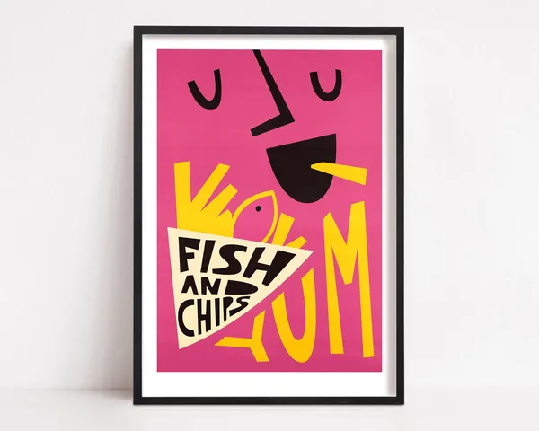 Fish & Chips Pop Art Poster, Mid-Century Modern