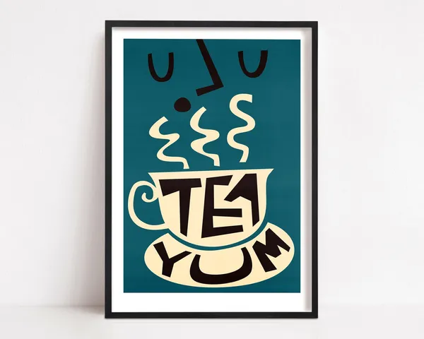 Retro Tea Print, Mid-Century Kitchen Art Poster