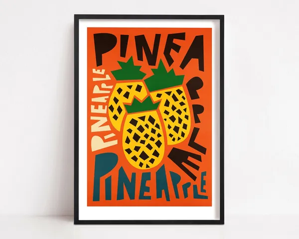 Retro Pineapple Kitchen Poster, Mid-Century Fruit Decor