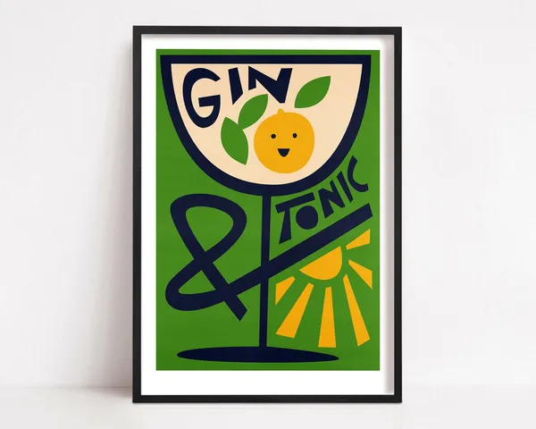 Gin Tonic Kitchen Art Print, Mid-Century Retro Poster