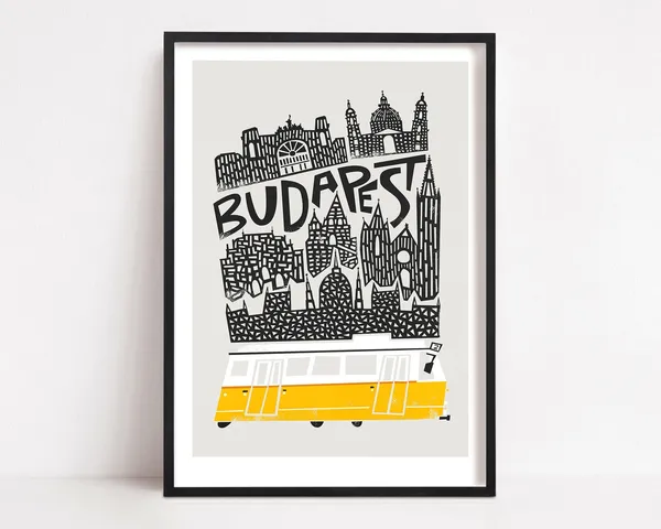 Budapest Poster City Map, Hungary Travel Art