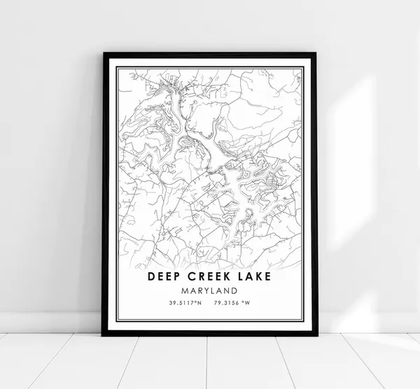 Deep Creek Lake Map Print, Maryland Travel Poster