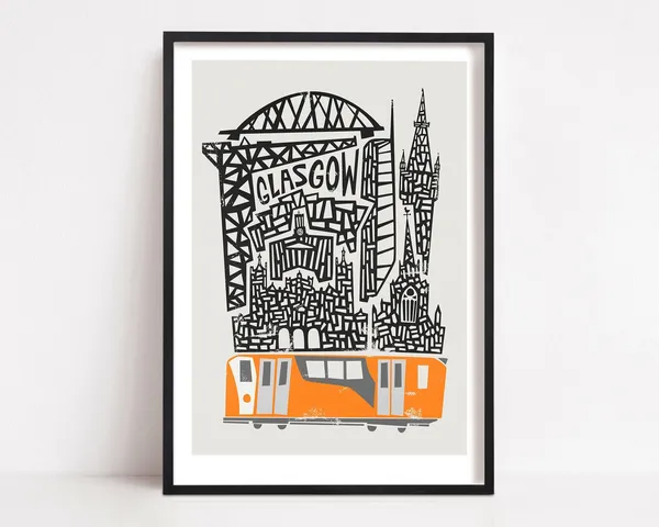 Glasgow City Scotland Mid-Century Modern Travel Poster
