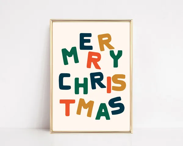 Boho Christmas Art Print, Retro 70s Holiday Decor