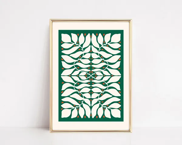 Retro Christmas Green Boho Wall Art Print
