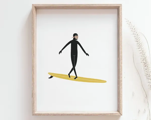 Surfer Girl Minimalist Art Poster, Beach House Decor