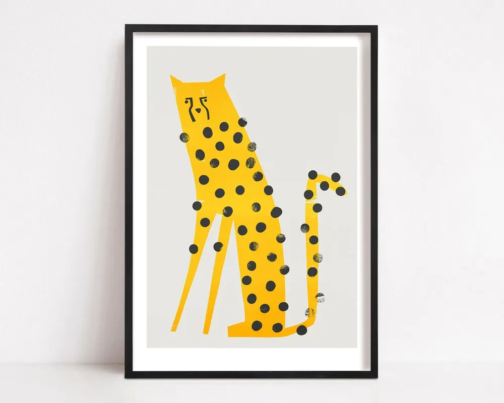 Cheetah Poster, Mid Century Animal Art Print