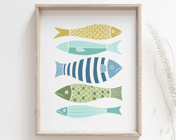Japanese Fish Print, Minimalist Scandinavian Wall Art
