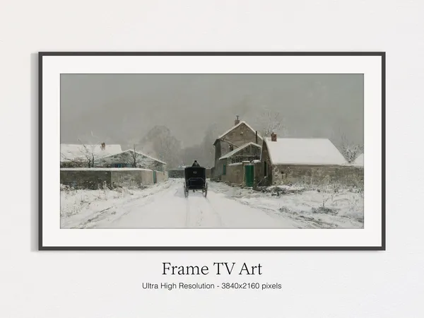 Christmas Winter Town Vintage Holiday Art Print