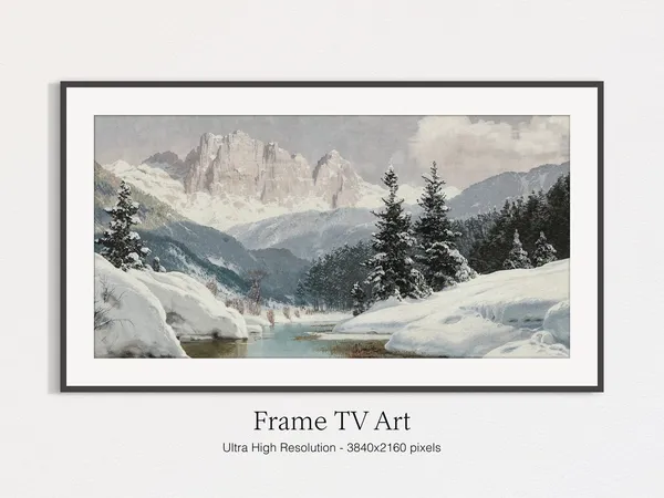 Winter Oil Landscape Art Print for TV Wall Decor