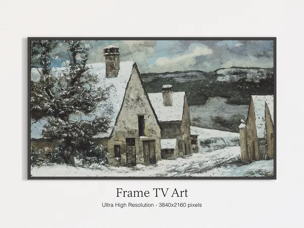 Winter Snow Oil Landscape Art Print, Vintage Style