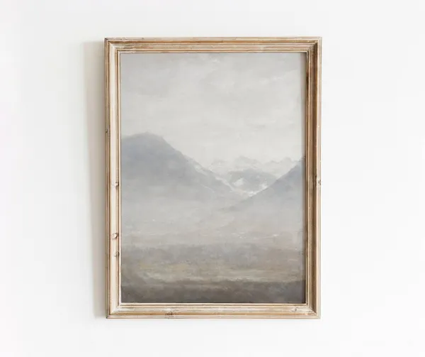 Hazy Mountain Valley Vintage Neutral Landscape Art Print