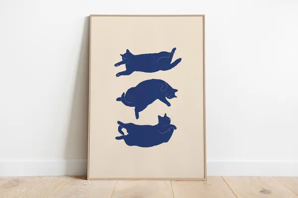 Lazy Cat Illustrated Art Print, Minimal Abstract