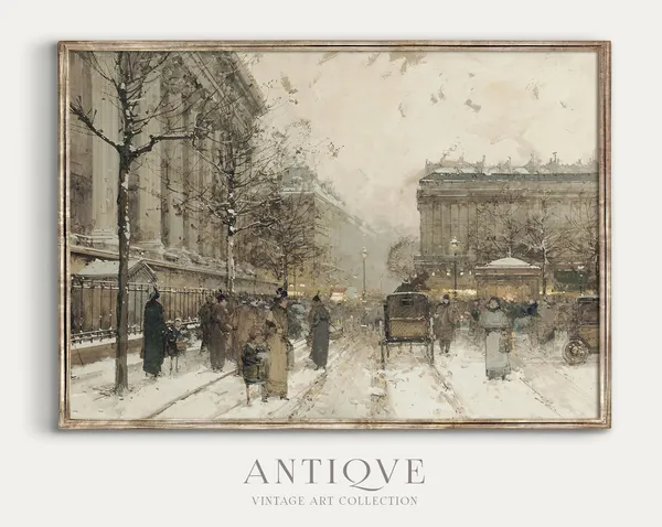 Vintage Paris Cityscape Poster, Winter Home Decor
