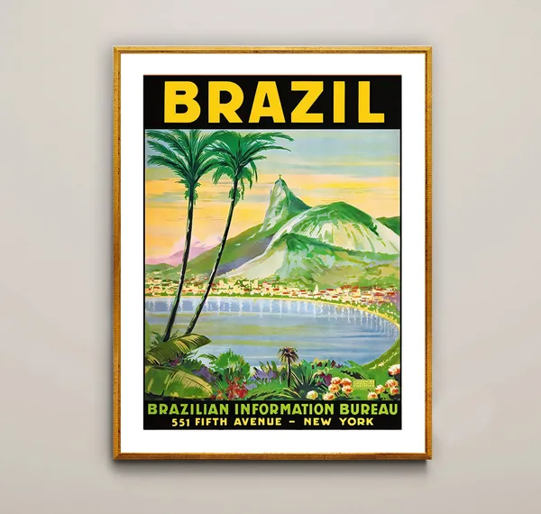 Brazil Vintage Travel Poster, Brazil Wall Decor