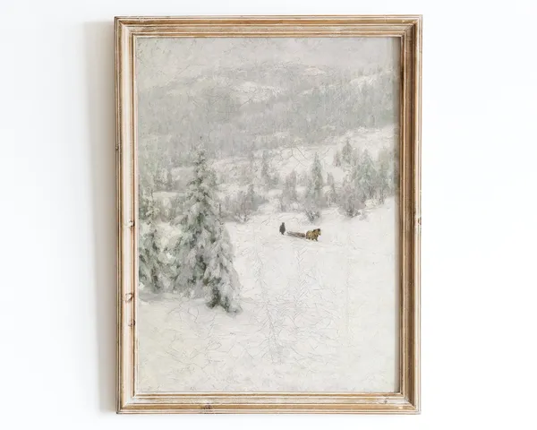 Antique Winter Landscape Poster, European Vintage Farmhouse