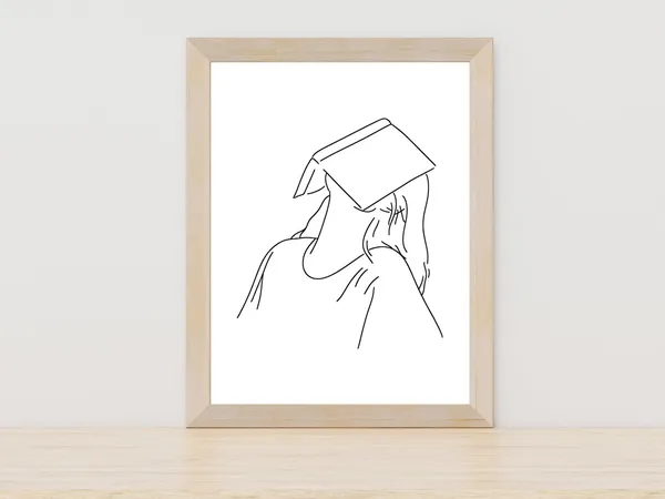 Abstract Woman Reading Book Line Art Print
