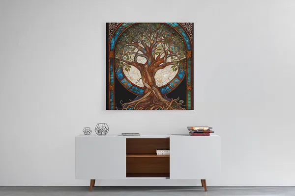 Yggdrasil Tree Of Life Stained Glass Style Art Print
