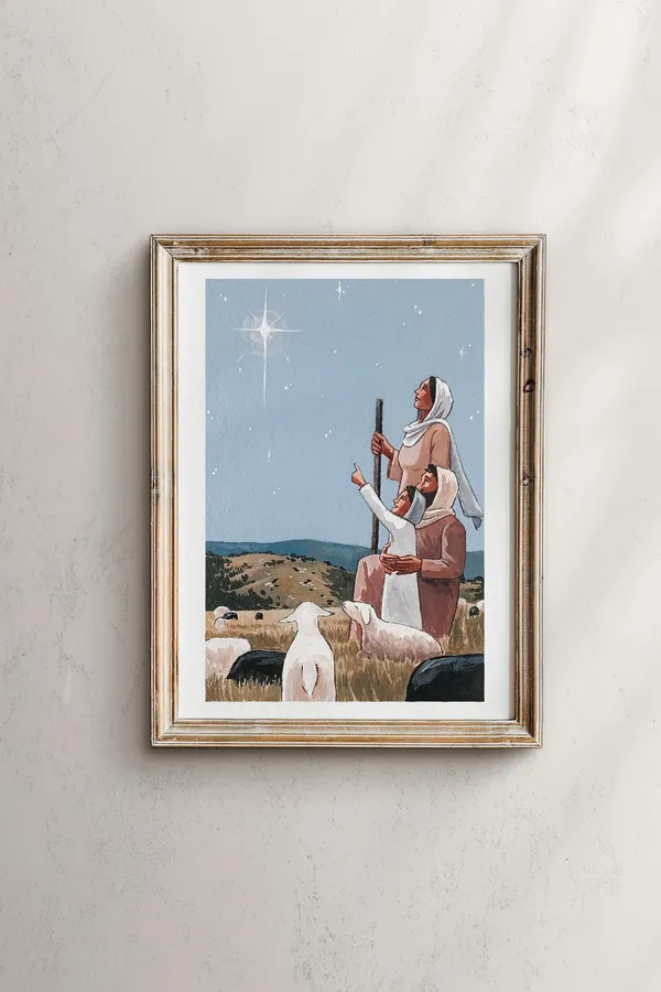 Abiding Shepherd Painting, Nativity Scene Art Print