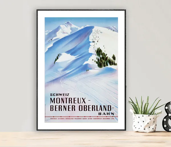 Schweiz Montreux Berner Oberland Bahn Vintage Travel Poster