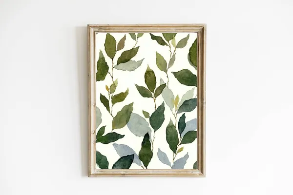 Blue Green Floral Watercolor Abstract Leaves Art Print
