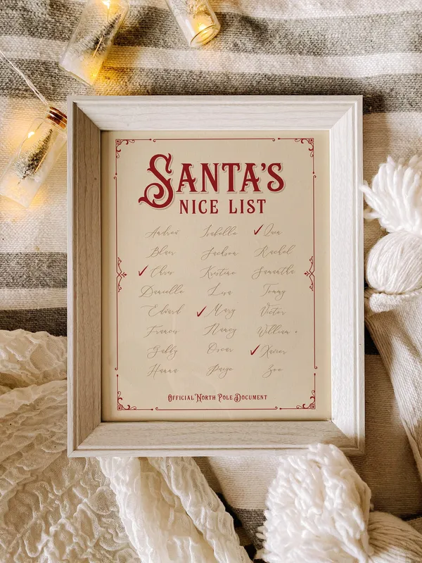 Custom Christmas Print: Santa's Nice List Art