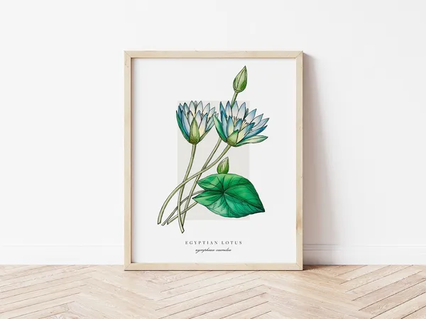 Egyptian Botanical Outline Vintage Watercolor Art Print
