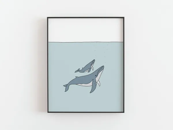 Humpback Whale Mother and Calf Nursery Art Print