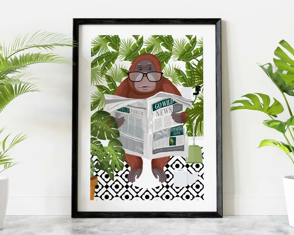Orangutan On Toilet Bathroom Boho Art Print