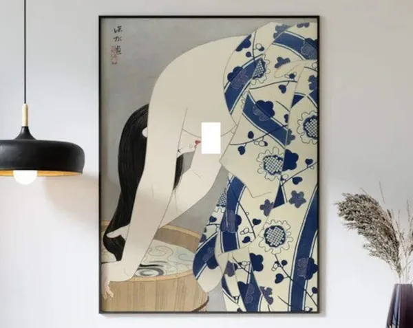 Vintage Japanese Female Washing Hair Ukiyo-E Art Print