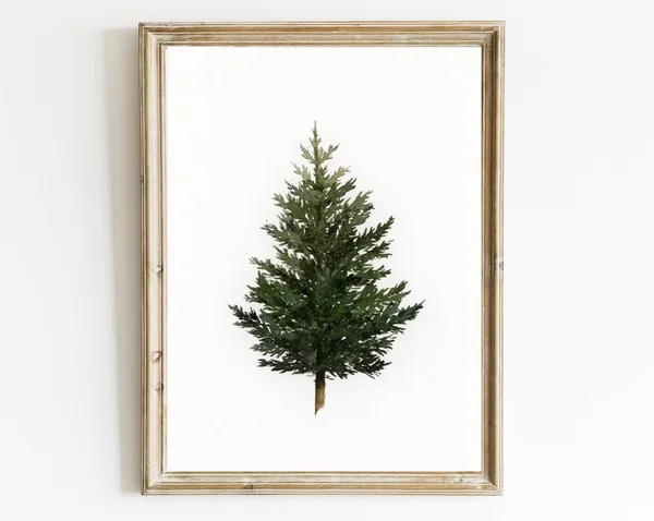 Pine Tree Christmas Watercolor Art Print, Minimalist