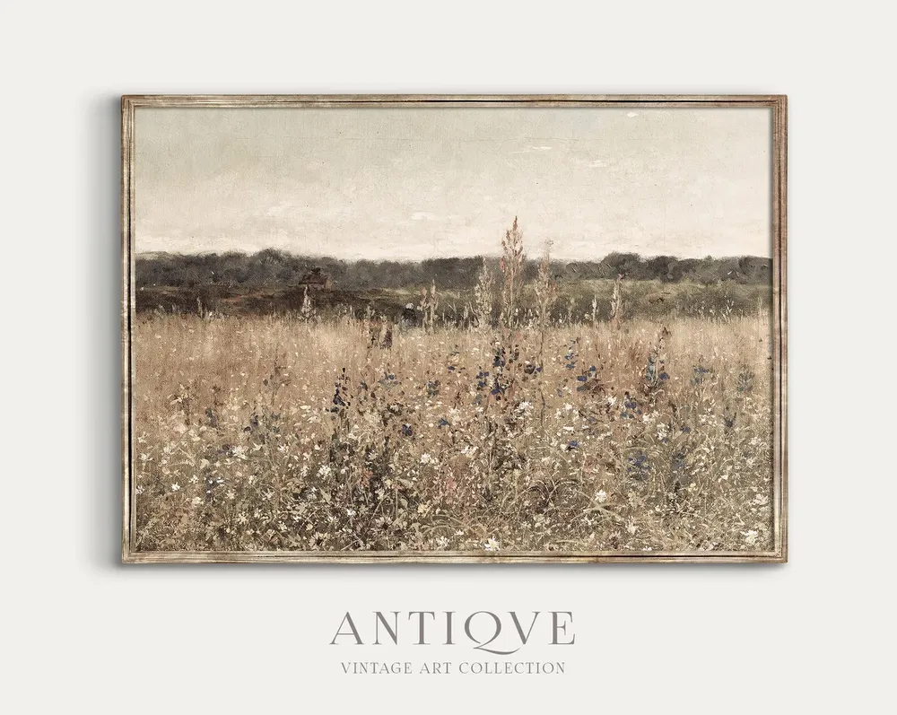 Neutral Wildflower Print, Vintage Farmhouse Decor - Image 2