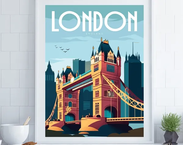 London Travel Poster, Retro Tower Bridge Art Print