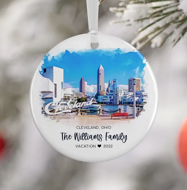 Cleveland Ohio Christmas Ornament Travel Poster