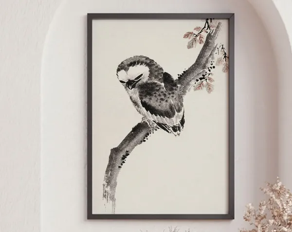 Japanese Owl Poster Print, Hokusai-Inspired Art